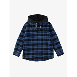 Flannel Hooded Shirt - Size : (2) - Colour : (Electric blue and black)