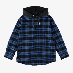 Flannel Hooded Shirt - Size : (2) - Colour : (Electric blue and black)