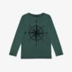 Compass Textured Tee - Size : (4) - Colour : (Dark green)