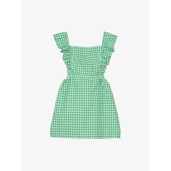 GINGHAM RUFFLED DRESS  GREEN+WHITE - Size : (8)