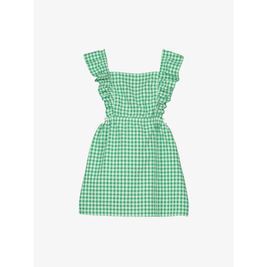 GINGHAM RUFFLED DRESS  GREEN+WHITE