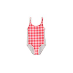 GINGHAM SPORT SWIMSUIT  RED+WHITE-سباحه ملابس - Size : (2)