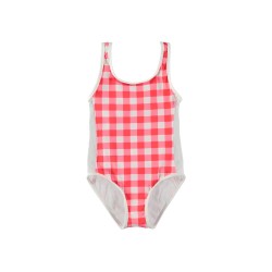 GINGHAM SPORT SWIMSUIT  RED+WHITE-سباحه ملابس - Size : (2)