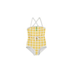 GINGHAM RETRO SWIMSUIT   YELLOW+WHITE- سباحه ملابس - Size : (2)