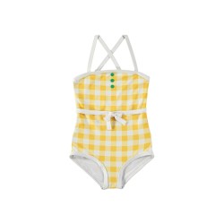 GINGHAM RETRO SWIMSUIT   YELLOW+WHITE- سباحه ملابس - Size : (2)