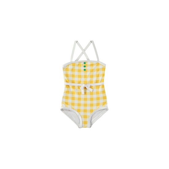 GINGHAM RETRO SWIMSUIT   YELLOW+WHITE- سباحه ملابس