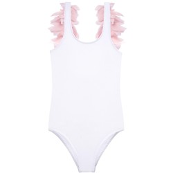 white tank with pink petals- سباحه ملابس - Size : (2)