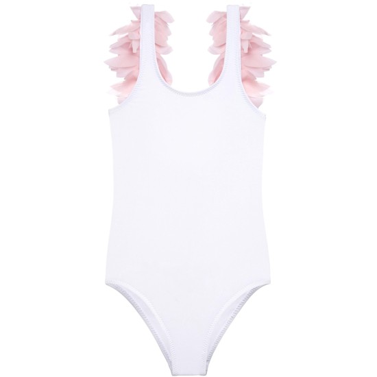 white tank with pink petals- سباحه ملابس