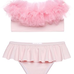Pink Draped Bikini with Tulle- سباحه ملابس - Size : (6)