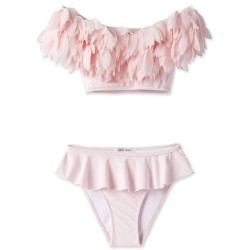 Pink Draped Bikini with Petals- سباحه ملابس - Size : (6)