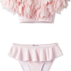 Pink Draped Bikini with Petals- سباحه ملابس - Size : (6)