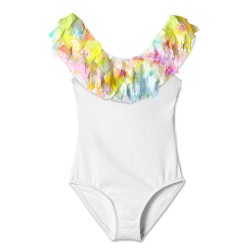 White Swimsuit with Citrus Petals- سباحه ملابس - Size : (2)