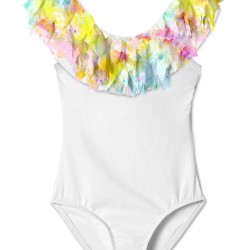 White Swimsuit with Citrus Petals- سباحه ملابس - Size : (2)