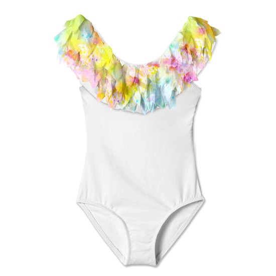 White Swimsuit with Citrus Petals- سباحه ملابس