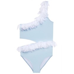 Blue Swimsuit with Petals- سباحه ملابس - Size : (4)