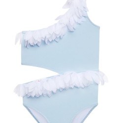 Blue Swimsuit with Petals- سباحه ملابس - Size : (4)