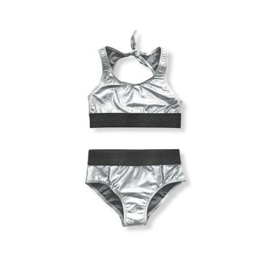 Metallic Bikini   Silver- سباحه ملابس
