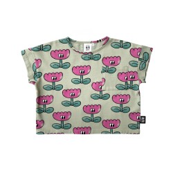 HAPPY FLOWER Cropped T-shirt  Sea Spray - Size : (2-3)