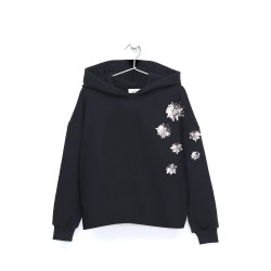 Sequin Embroidered  HoodieBlack - Size : (4)