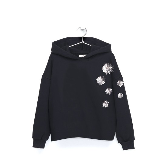 Sequin Embroidered  HoodieBlack