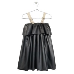 Buckle Stap Faux Leather DressBlack - Size : (2)