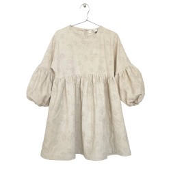Jacquard Puff Sleeve Dress  Beige - Size : (2)