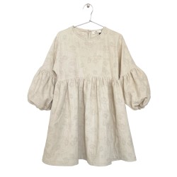 Jacquard Puff Sleeve Dress  Beige - Size : (2)