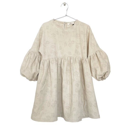Jacquard Puff Sleeve Dress  Beige