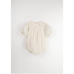 Embroidered Romper Suit w/ Yoke  Off-white - Size : (2-3)