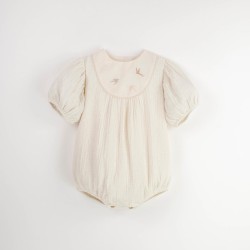 Embroidered Romper Suit w/ Yoke  Off-white - Size : (2-3)