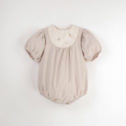 Embroidered Romper Suit w/ Yoke  Sand - Size : (2-3)