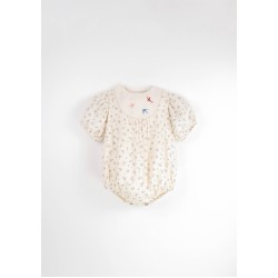 Embroidered Romper Suit w/ Yoke  Floral - Size : (2-3)