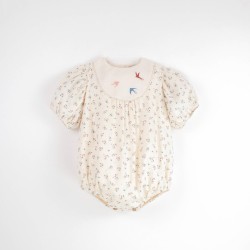 Embroidered Romper Suit w/ Yoke  Floral - Size : (2-3)