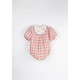 Embroidered Romper Suit w/ Yoke  Pink check