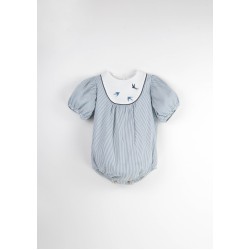 Embroidered Romper Suit w/ Yoke  Striped - Size : (2-3)