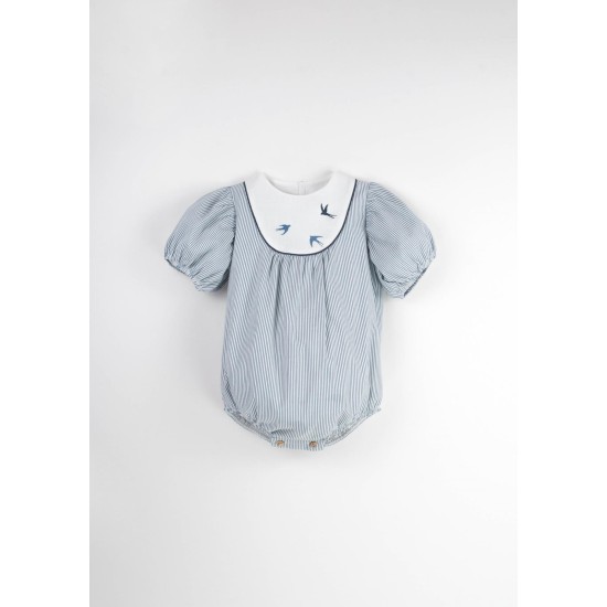 Embroidered Romper Suit w/ Yoke  Striped