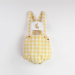 Anchor Motif Dungarees w/ Straps  Yellow Check - Size : (2-3)