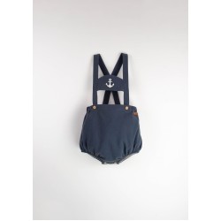 Anchor Motif Dungarees w/ Straps  Navy Blue - Size : (9-12m)