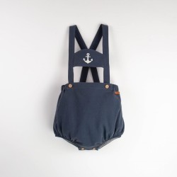 Anchor Motif Dungarees w/ Straps  Navy Blue - Size : (9-12m)