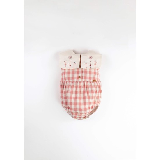 Romper Suit w/ Bib Collar  Pink Check