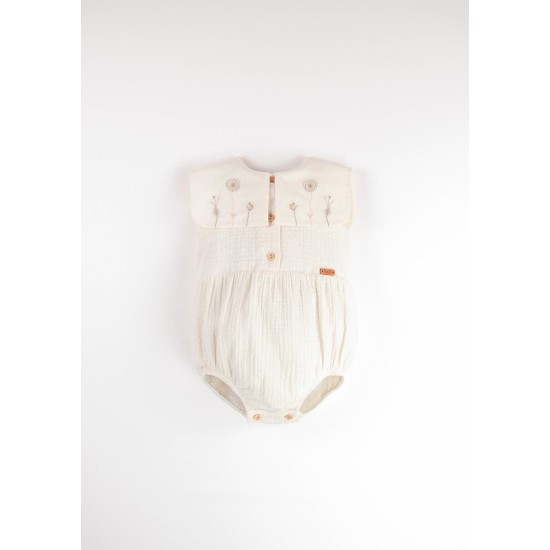 Romper Suit w/ Bib Collar  Off-White