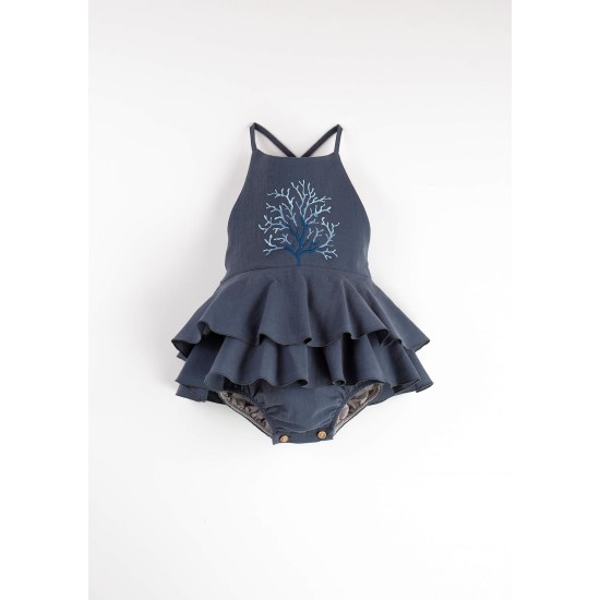 Coral Motif Romper Suit  Navy Blue