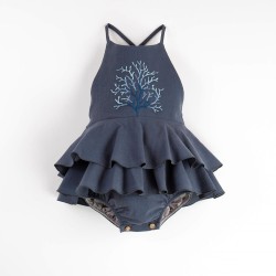 Coral Motif Romper Suit  Navy Blue - Size : (2-3)