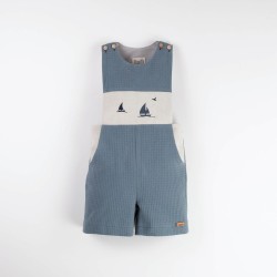 Boat Motif Dungarees  Blue - Size : (2-3)
