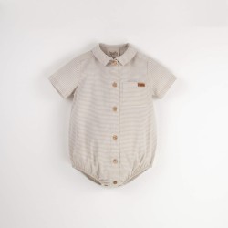 Sand Striped romper suit with shirt collar  - Size : (2-3)