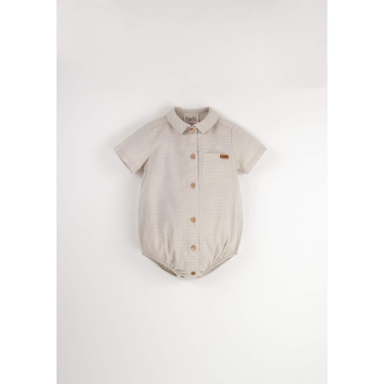 Sand Striped romper suit with shirt collar 