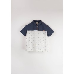 Embroidered Anchor motif contrasting shirt - Size : (7)