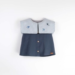 Navy Blue blouse with bib collar - Size : (14)