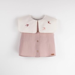 Pink Blouse with bib collar - Size : (9-12m)