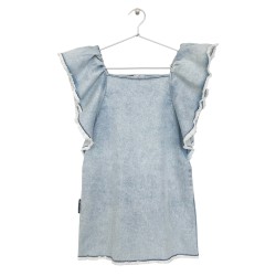 Ruffled Denim Dress  Blue - Size : (6)